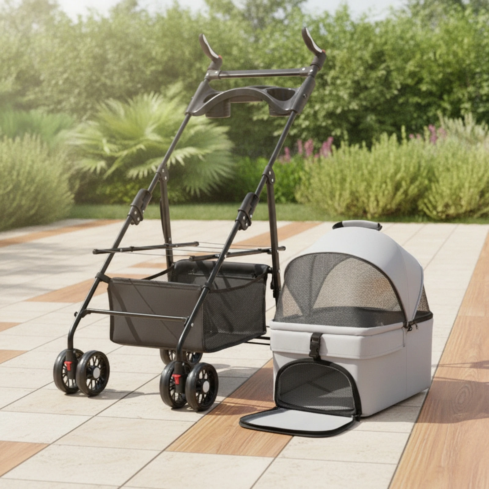 Pet Stroller with Detachable Carrier Breathable Pet Stroller with Cup Holder Collapsible Lightweight for Small Pets