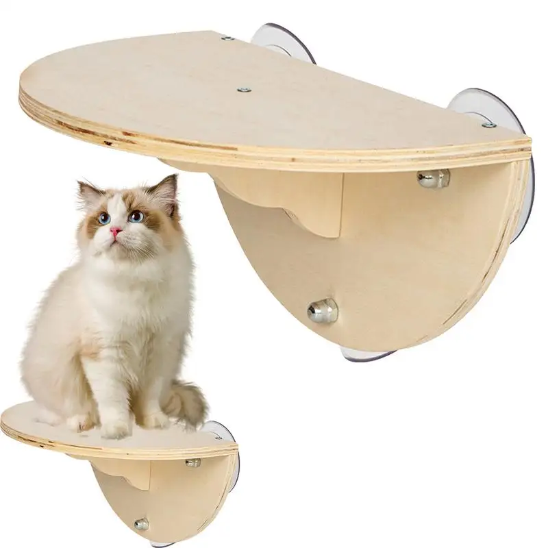 Cat Window Perch Space Saving Window Cat Seat Kitten Climbing Wood Window Shelf with 3 Suction Cups Cats Play Climb Seat