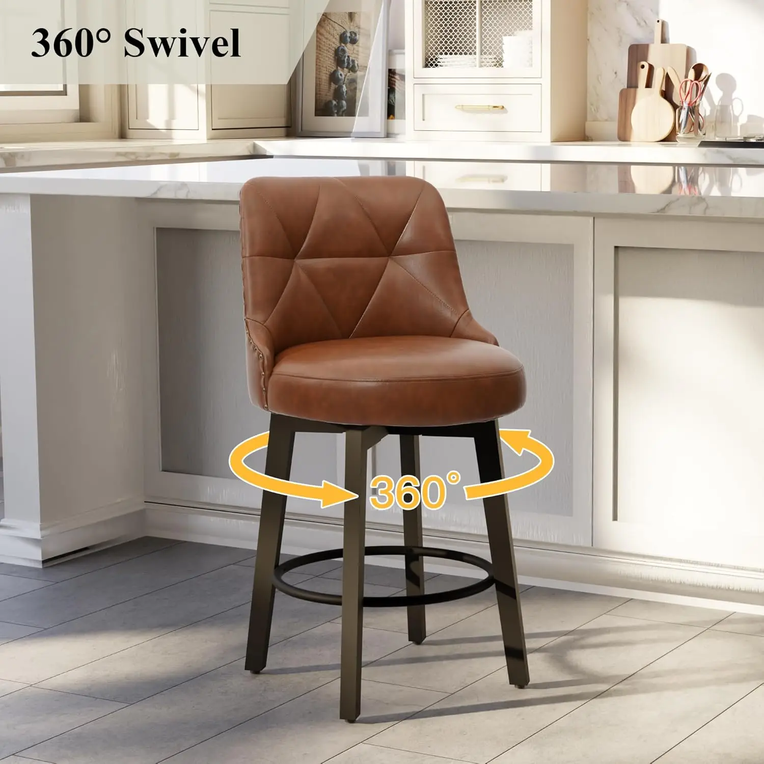 Taburetes de bar giratorios con respaldo, altura de mostrador de piel sintética de 26', juego de 2