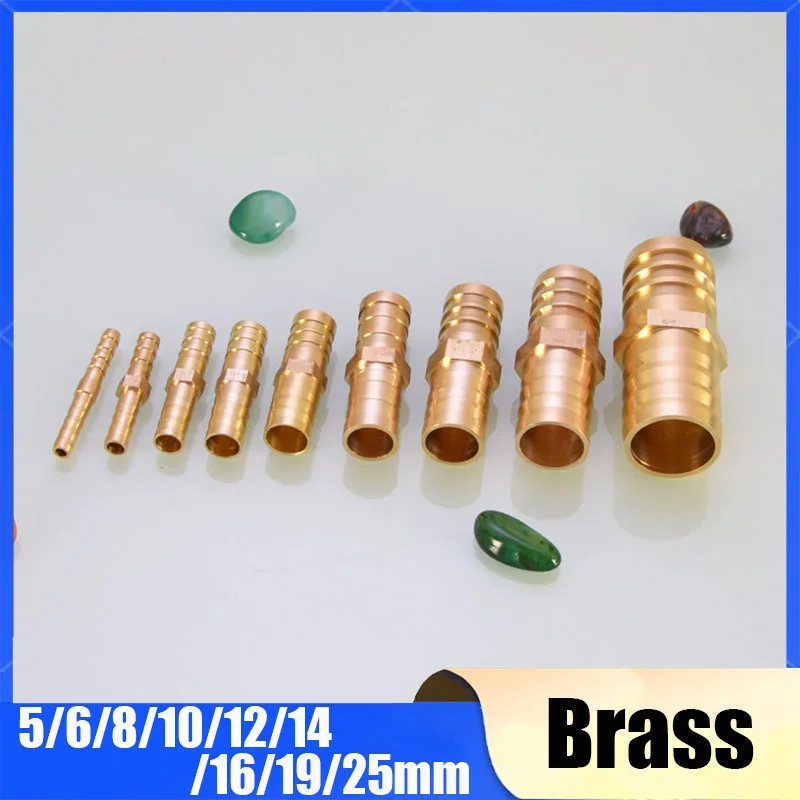 1/2/5Pcs Brass Straight Hose Pipe Fitting Equal Barb 5/6/8/10/12/14/16/19/25mm Gas Copper Barbed Coupler Connector Adapter