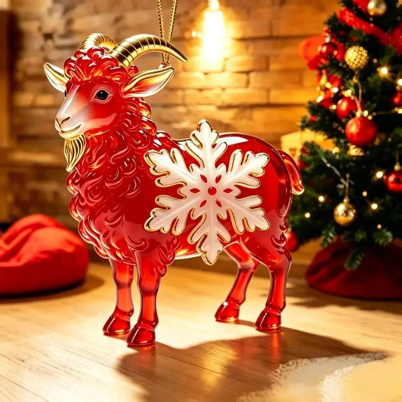 New 2D Acrylic Chinese Zodiac Goat Hanging Ornament Auspicious Red Gold Design For Spring Festival Year Home Decoration