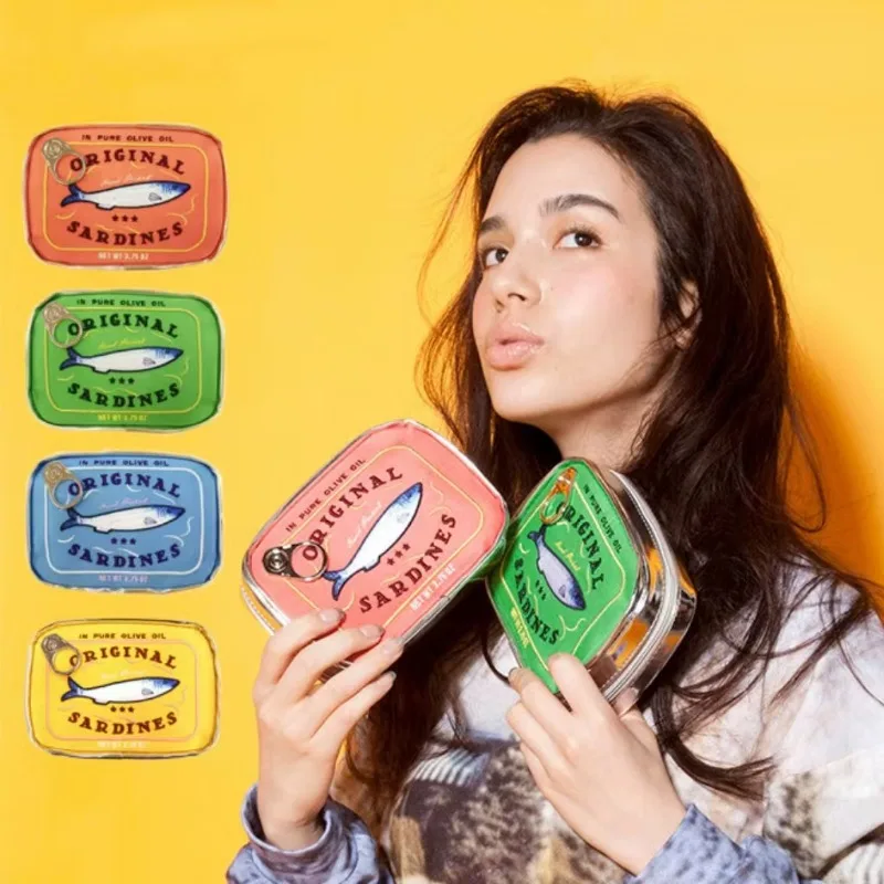 Canned Sardines Makeup Bag Zipper Closure Embroidery Small Toiletry Pouch Portable Travel Toiletry Bag Cosmetic Organizer Case