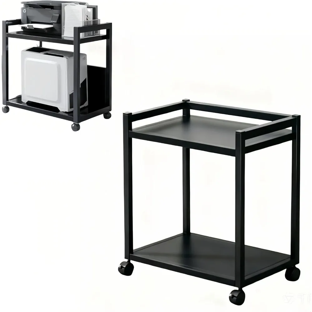 2-Tier Multi-Functional Printer Rack with 4 wheels Double Layer Storage Office Use Thickened Movable Rack Mobile Desktop Computer Tower Stand for CPU Holder