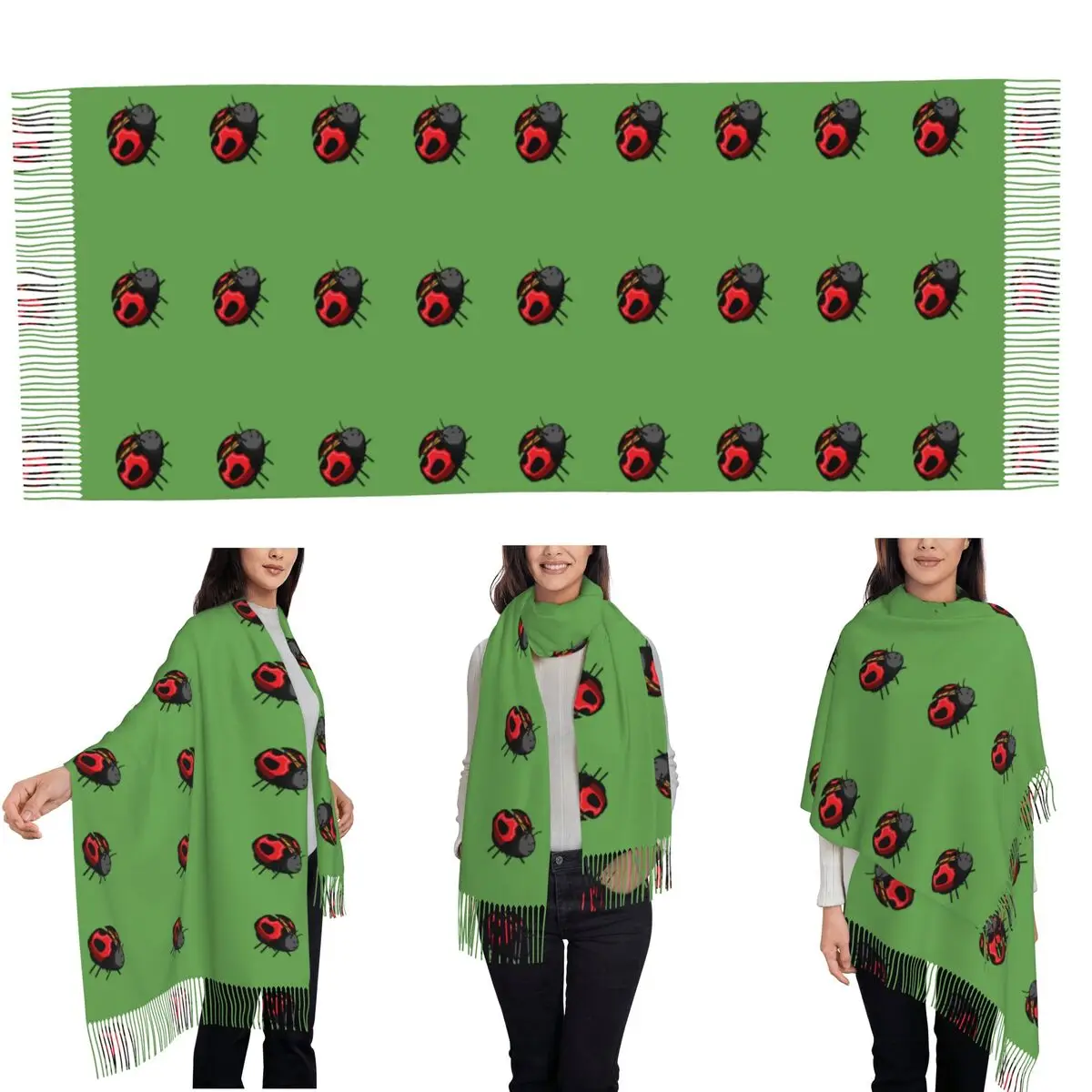 Lily Ladybug Scarf Tassel Scarves Women Soft Warm Shawls and Wraps Long Fall Winter Shawl Wrap