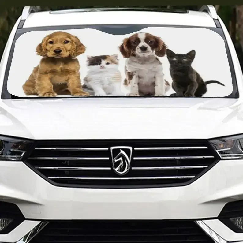 Funny Animal Selfie Photos Dogs and Cats Sun Shade Car Windshield Sunshade Easy to Use Car Accessories Fits Most Windshields