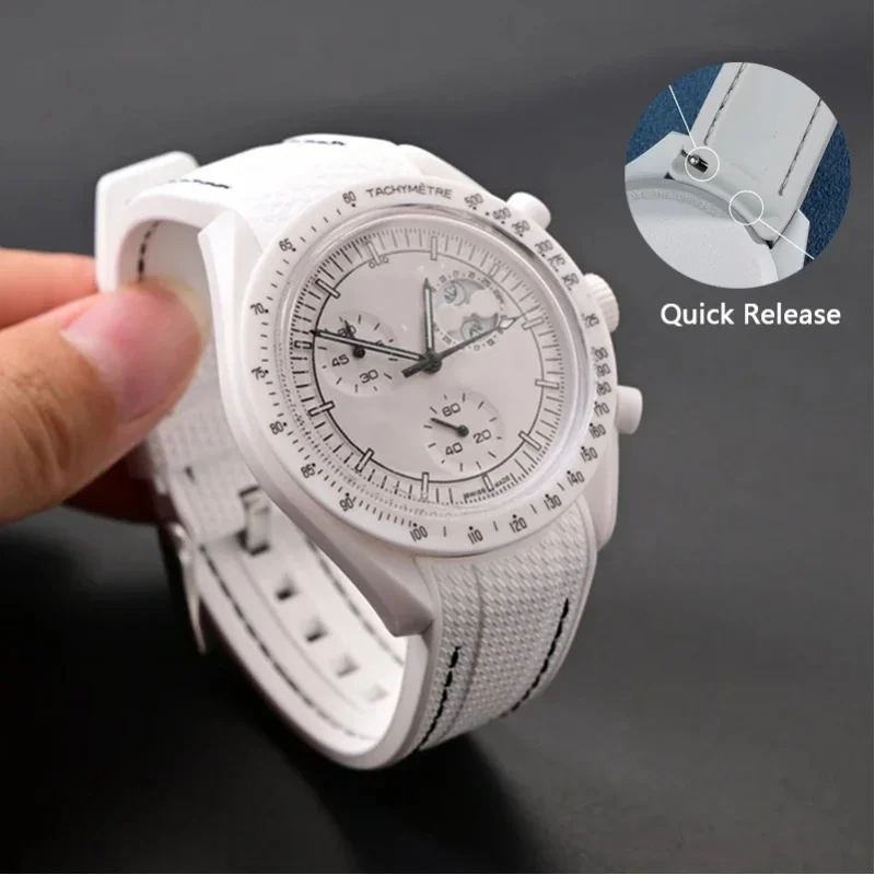 Gummiarmband mit gebogenem Ende für Omega X Swatch Joint MoonSwatch, Schnellverschluss-Taucherarmband aus flüssigem Silikon für Water Ghost 20 mm