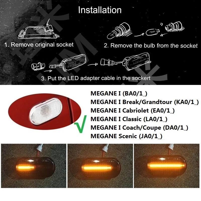 for Renault MEGANE MK1 BA Cabriolet EA Classic LA Grandtour KA 1995 - 2003 Dynamic LED Indicator Side Marker Turn Light Signal