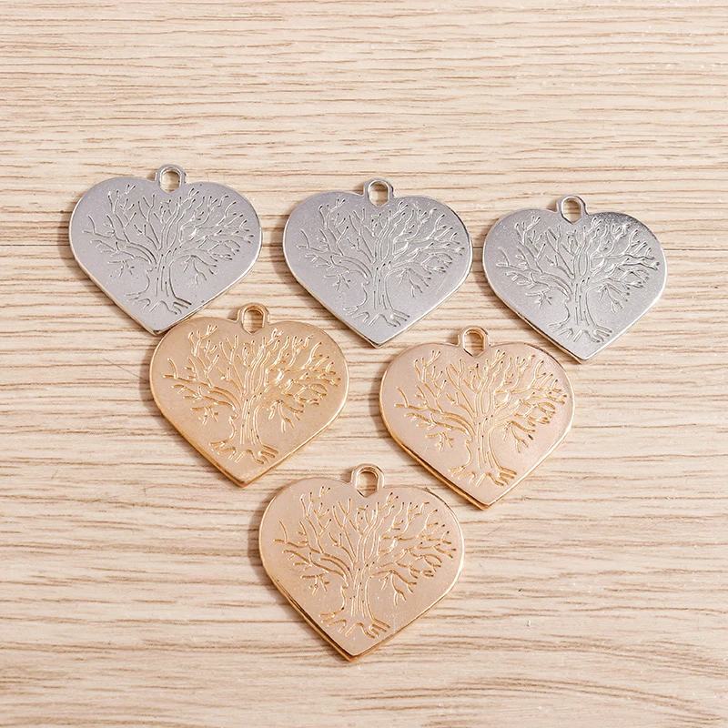 Tusember 10 Stück 23 x 23 mm Legierung Gold Silber Farbe Lebensbaum Herz Charms Anhänger für DIY Ohrringe Halsketten Schmuckherstellung Zubehör – Detail 5