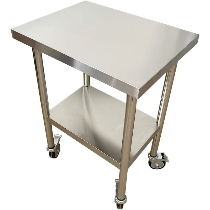 24 x 18 Inch Commercial Prep Table with Casters, Commercial Heavy Duty Stainless Steel Table with Base