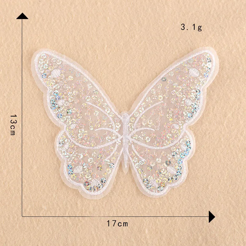 FZdiy Butterfly Sequined Iron on Patches for Clothing Sewing Embroidery Translucent Parches Para Ropa Costura White Appliques