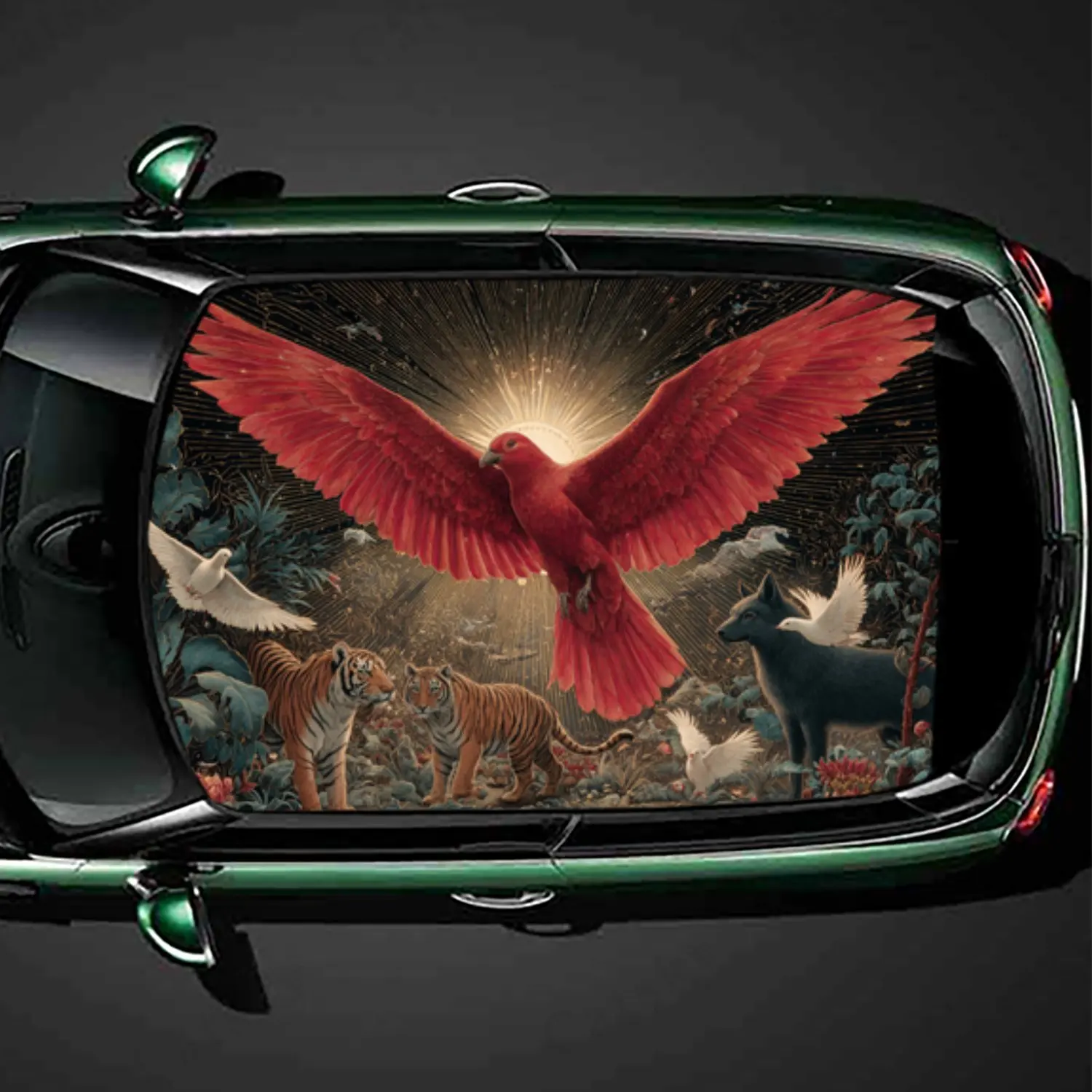 Dynamic Colorful - beast Car Roof Sticker, Auto Vinyl Wraps Decal, Self-adhesive Waterproof Car Exterior Accessory, Unique Car D