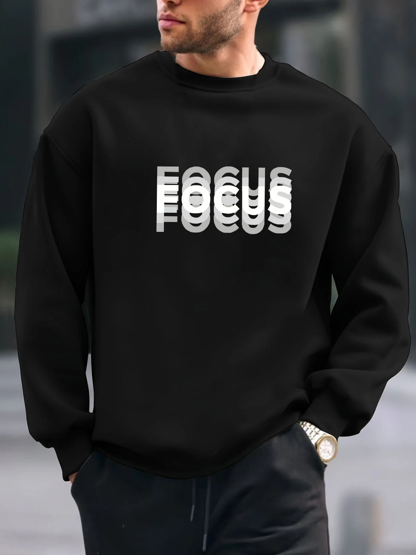 

Поп-мужская осенне-зимняя модная повседневная свободная толстовка FOCUS с градиентом цвета и графическим принтом, длинными рукавами и круглым вырезом