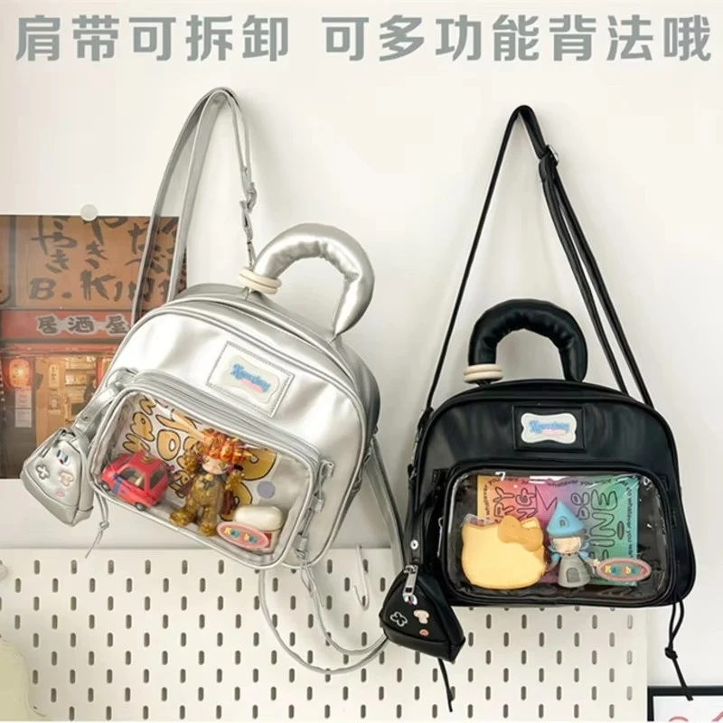 

Черная японская милая сумка через плечо Itabag из искусственной кожи, прозрачная милая сумка-мессенджер Y2k, значок Лолиты, кукла JK, рюкзаки, сумка, подарки для девочек