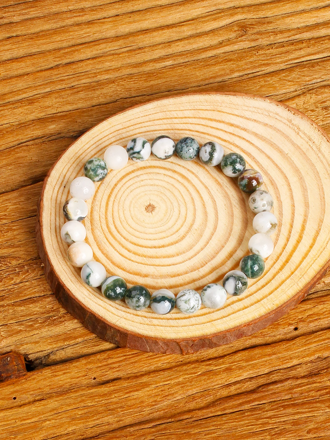 Natural Stone Moss Agate Gemstone Bead Bracelet for Balance Calm Energy Good Luck & Healing Crystal Jewelry Gift for Women Men