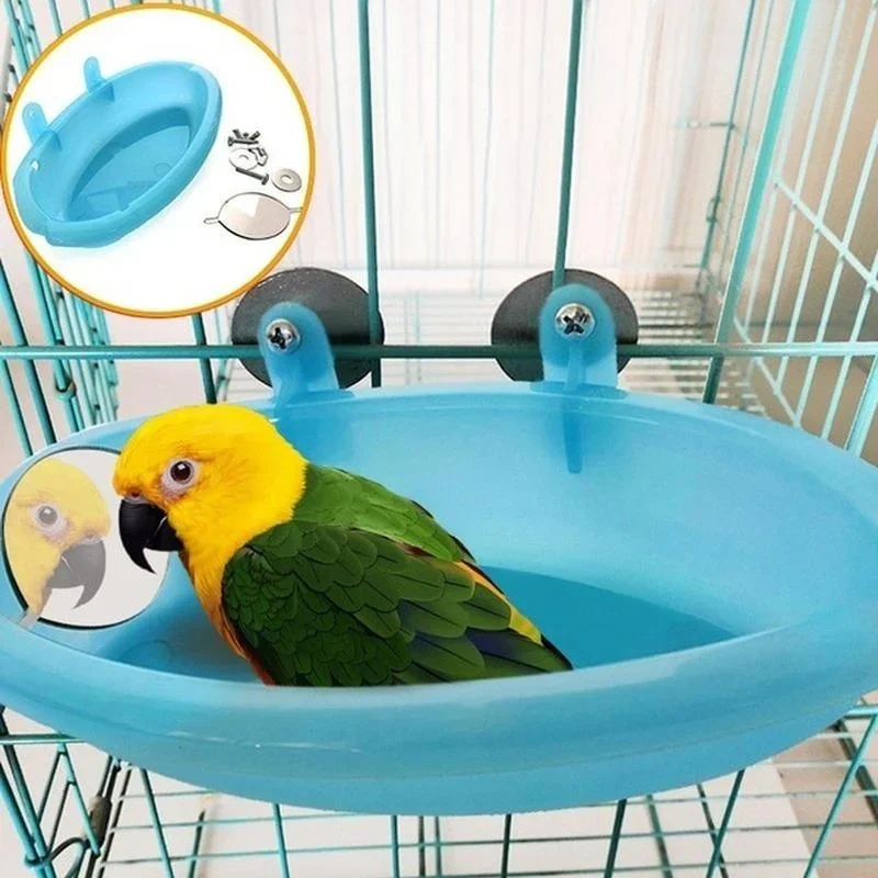 Baño de pájaros con espejo, jaula para mascotas, lavabo de baño, lavabo de baño para loros, suministros de ducha con espejo, accesorios para jaulas de pájaros, juguetes para mascotas