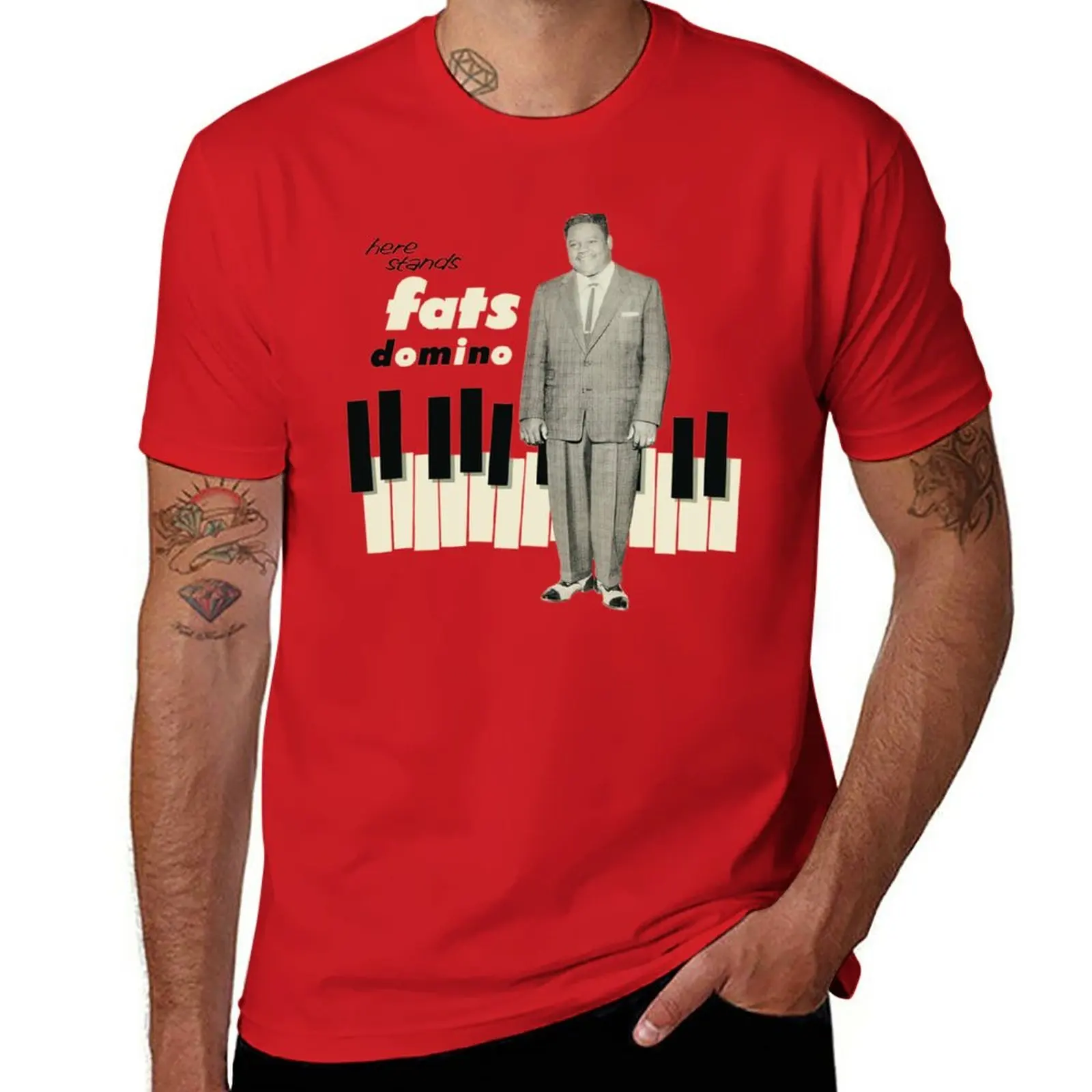 

Here Stands fats Domino T-Shirt heavyweights summer top vintage clothes sports fans plain black t shirts men