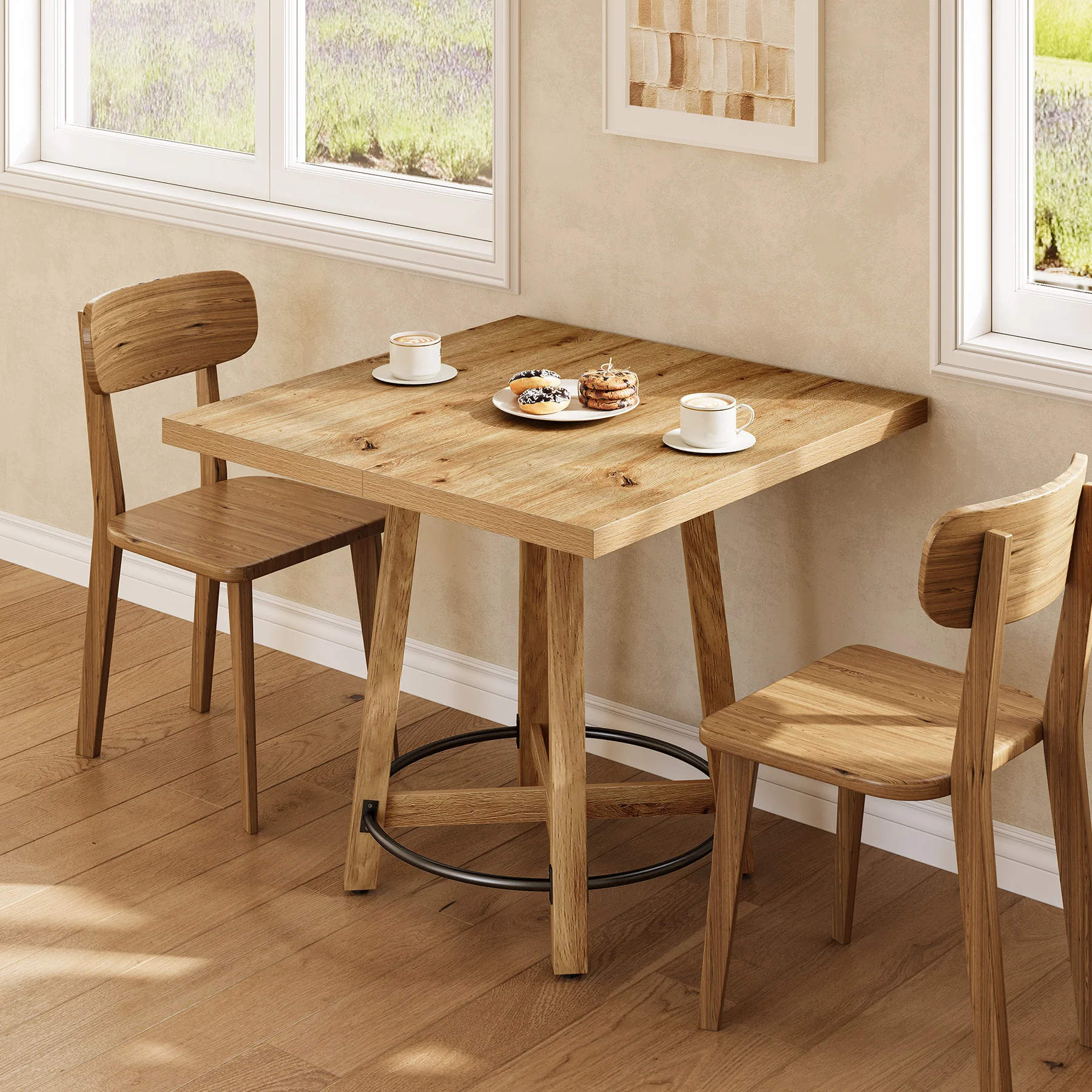 Tribesigns 31.5 Inch Modern Dining Table, Square Kitchen Table for Small Space, Perfect for 2-4 People, Mid-Century Modern Style for Kitchen & Dining Room, Brown & Black
