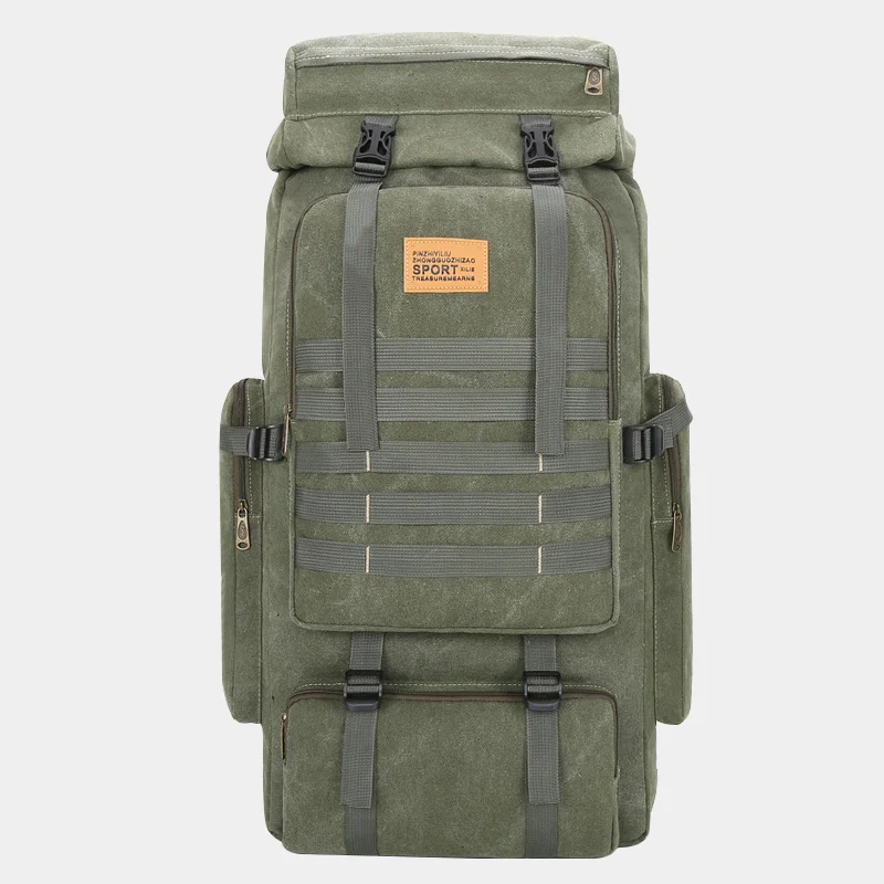 70L Men Canvas Camping Bag Hiking Backpack Luggage Outdoor Climbing Trekking Travel Tactical Shoulder Bags  Sports