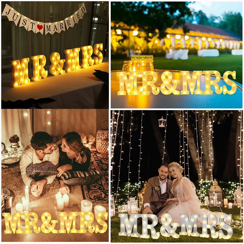 6 unids/set de iluminación LED luces de letras MR & MRS logo decoración de escritorio de boda, adecuada para iluminación de fiesta del Día de San Valentín
