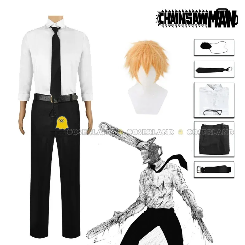 Chainsaw Man Denji Cosplay Costume Anime Wig Devil Hunter Uniform Shirt Tie Pants Suit Outfit Pochita Halloween Party For M NM31
