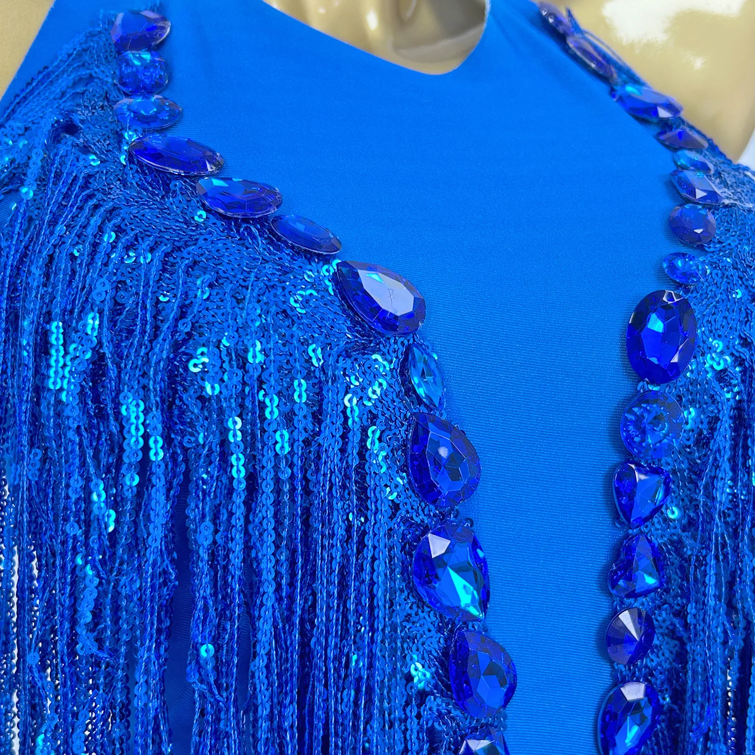 Shuye Royal Blue Fringed Latin Dance Talent Performance Suit Female Group Backing Dance Leotard Nightclub Performance Jumpsuit