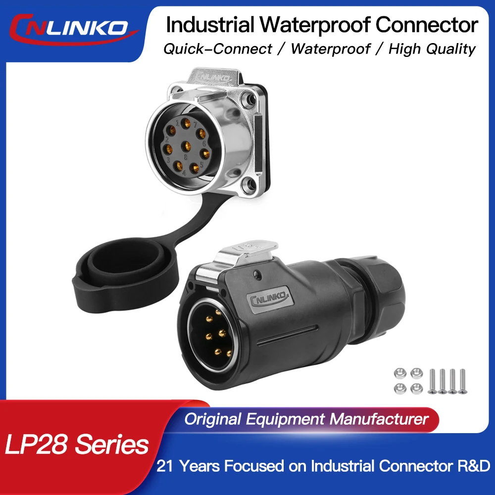 

CNLINKO M28 PBT Plastic 15A 8 Pin Aviation Circular Electrical Cable Connector Soldering Wire IP68 Waterproof Outdoor Connector