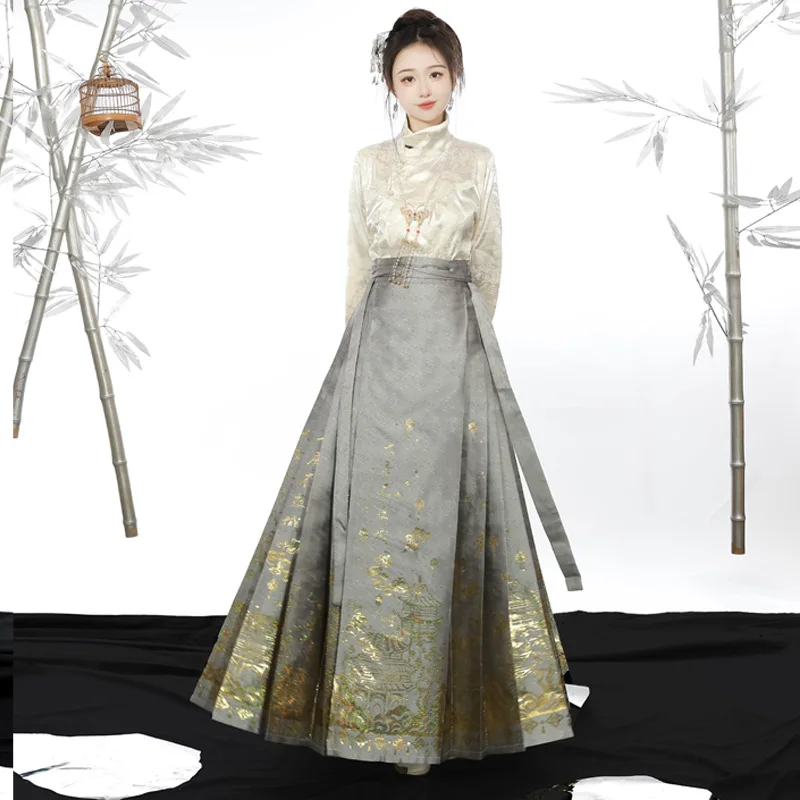 Ming Weaving Gold Horse Dress New Chinese Style Women's Daily Commuting Spring and Summer National Style Improvement