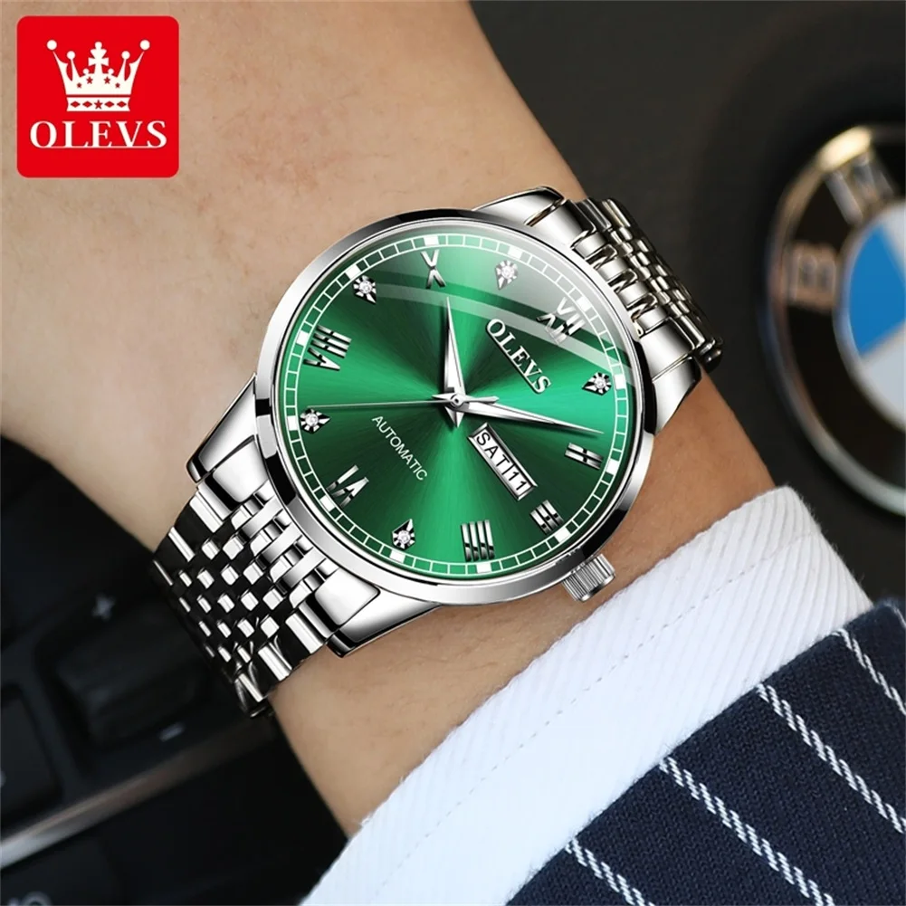 Mans Wrist Watch OLVES 6602 Automatic Mechanical Classic Watches For man Stainless Steel Strap Waterproof Luminous Date Week