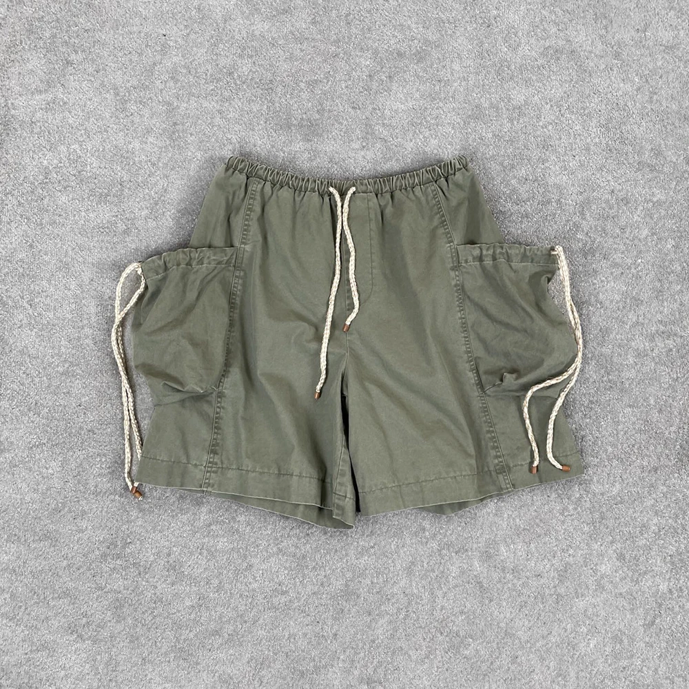 100% algodão bolso decoração shorts femininos y2k cordão cinto retro lavado commuter versátil calças de cinco pontos 2025 outono