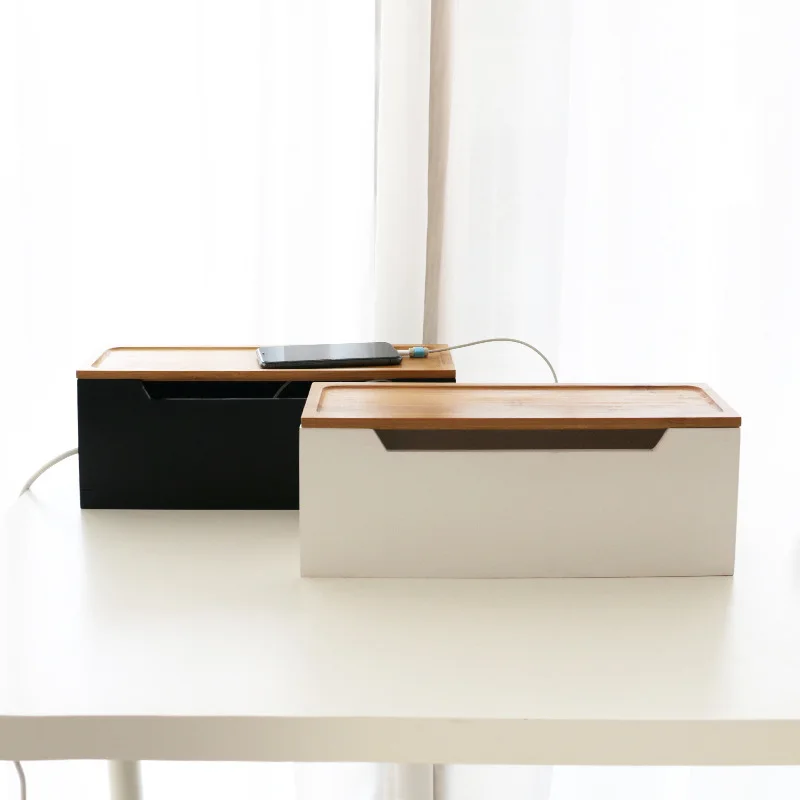 Wooden Cable Management Box with Bamboo Lid product image