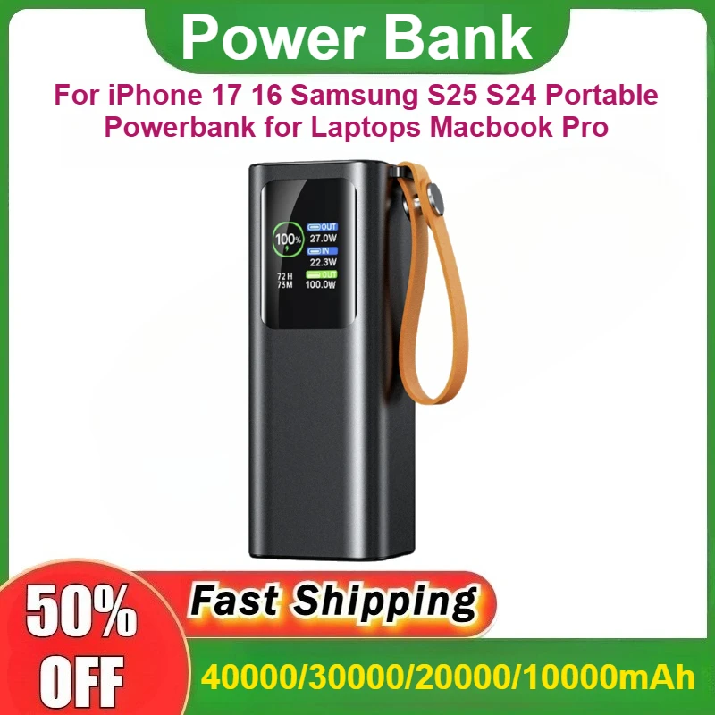 

Newly 100W Power Bank 40000mAh PD3.0 Fast Charging for iPhone 17 16 Samsung S25 S24 Portable Powerbank for Laptops Macbook Pro