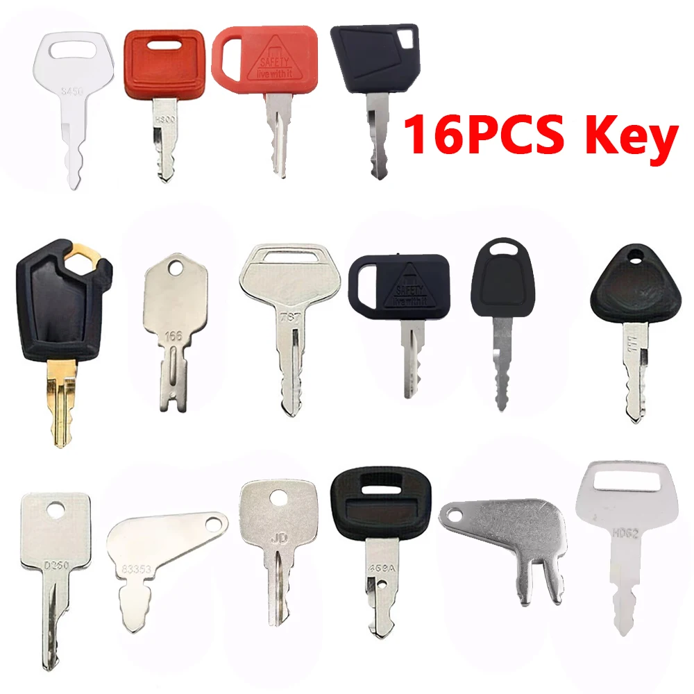 16PCS Heavy Equipment Key Set for CAT Case John Deere JCB Komatsu Volvo Daewoo Kubota Hyundai Forklift Ignition Master Key