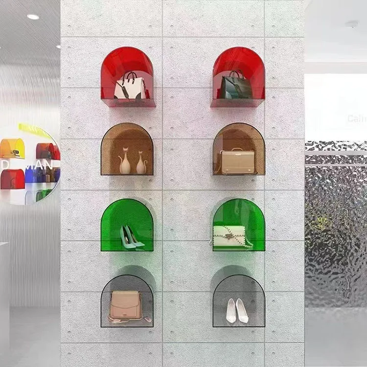 sF-Custom Modern Style Acrylic Display Rack in Any Color Shoe & Clothing Store Wall Bag Rack Hand Sample Storage Box#