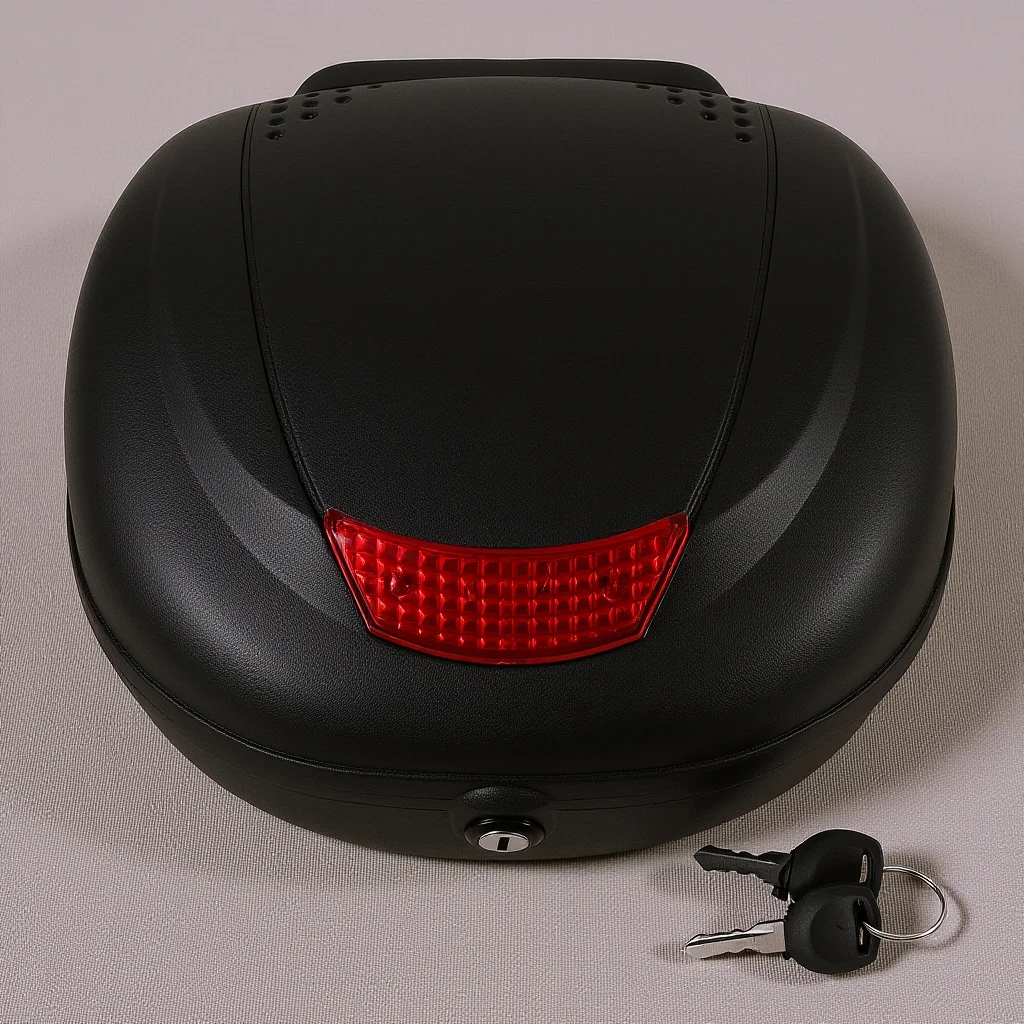 Baúl Superior para Motocicleta Impermeable, Caja Trasera de Plástico Resistente, Diseño Reflectante, Seguridad Nocturna, Gran Capacidad, Fácil Instalación