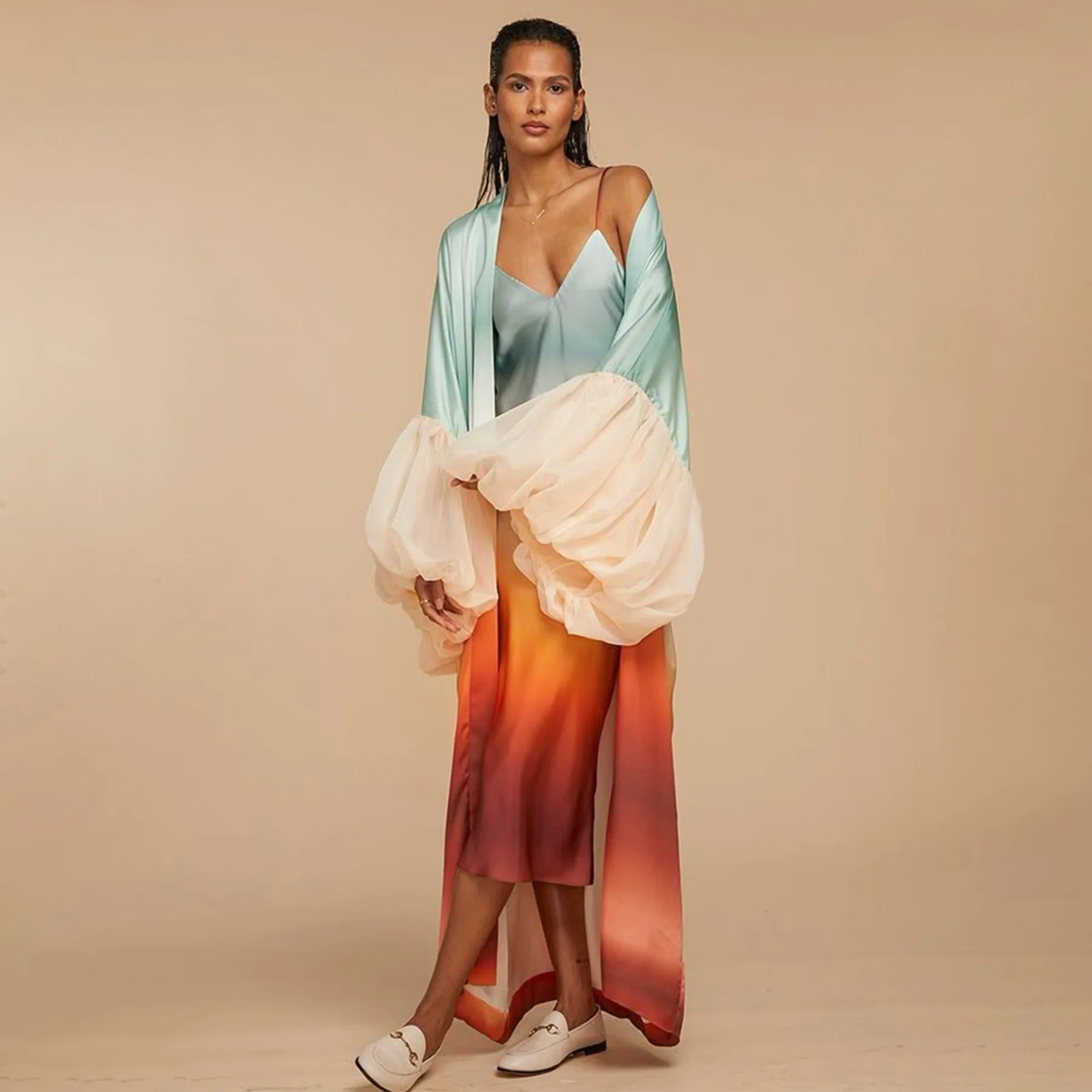 Africa Clothing Women's V Neck Long Sleeved Shirt Casual Thin Patchwork Cover Up Seaside Vacation Printed Bandage Cardigan