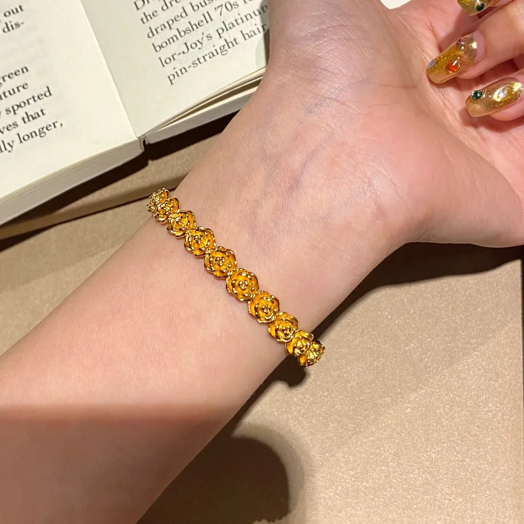 S925 Sterling Silver Bracelet Gold Rose Bracelet Handmade Light Luxury Versatile Commuter Bracelet Women