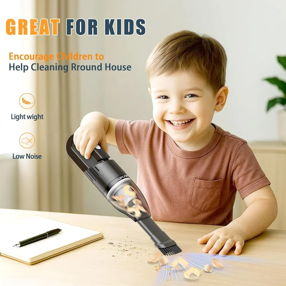 مكنسة كهربائية محمولة باليد للسيارة، شفط قوي قابل لإعادة الشحن، مكنسة كهربائية يدوية صغيرة 1.1 جنيه مع فلتر HEPA قابل للغسل #4