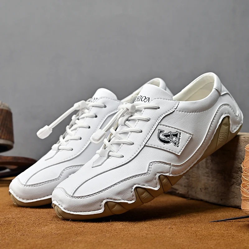 New 2024 Fashion Handmade Leather Casual Men Shoes Design Fall Sneakers Man Loafers Breathable Soft Flat Shoes Driving Shoes