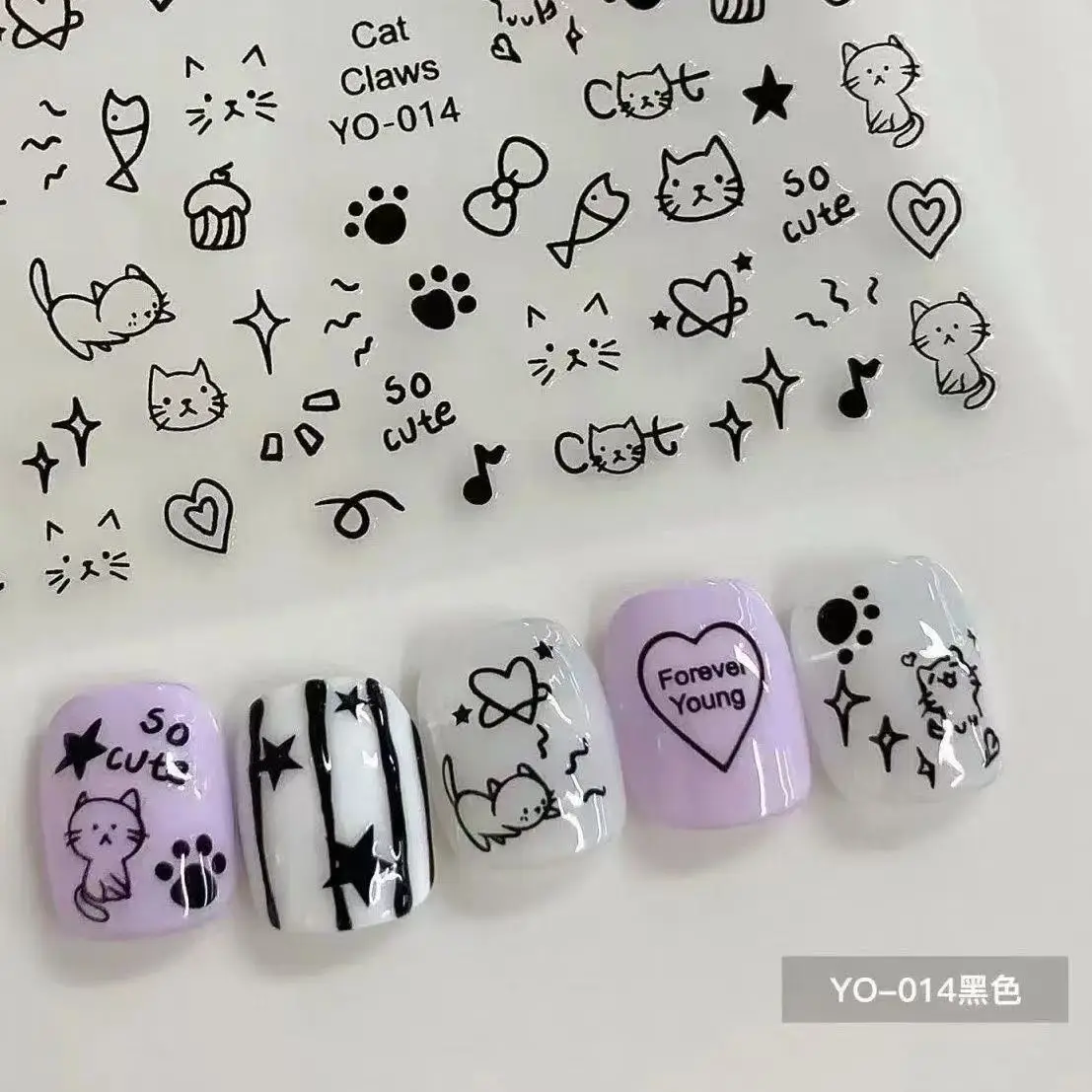 Cartoon Cat Dog Stickers Hand Drawn Paw Print Self Adhesive Nail Art Decals Cute Graffiti for Teen Girl
