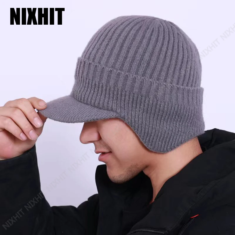 

NIXHIT Fashion Men Hat Knitted Hats For Men Cap Winter Outdoor Riding Ear Protection Warm Visor Men's Cap Beanie Dad Hat Women