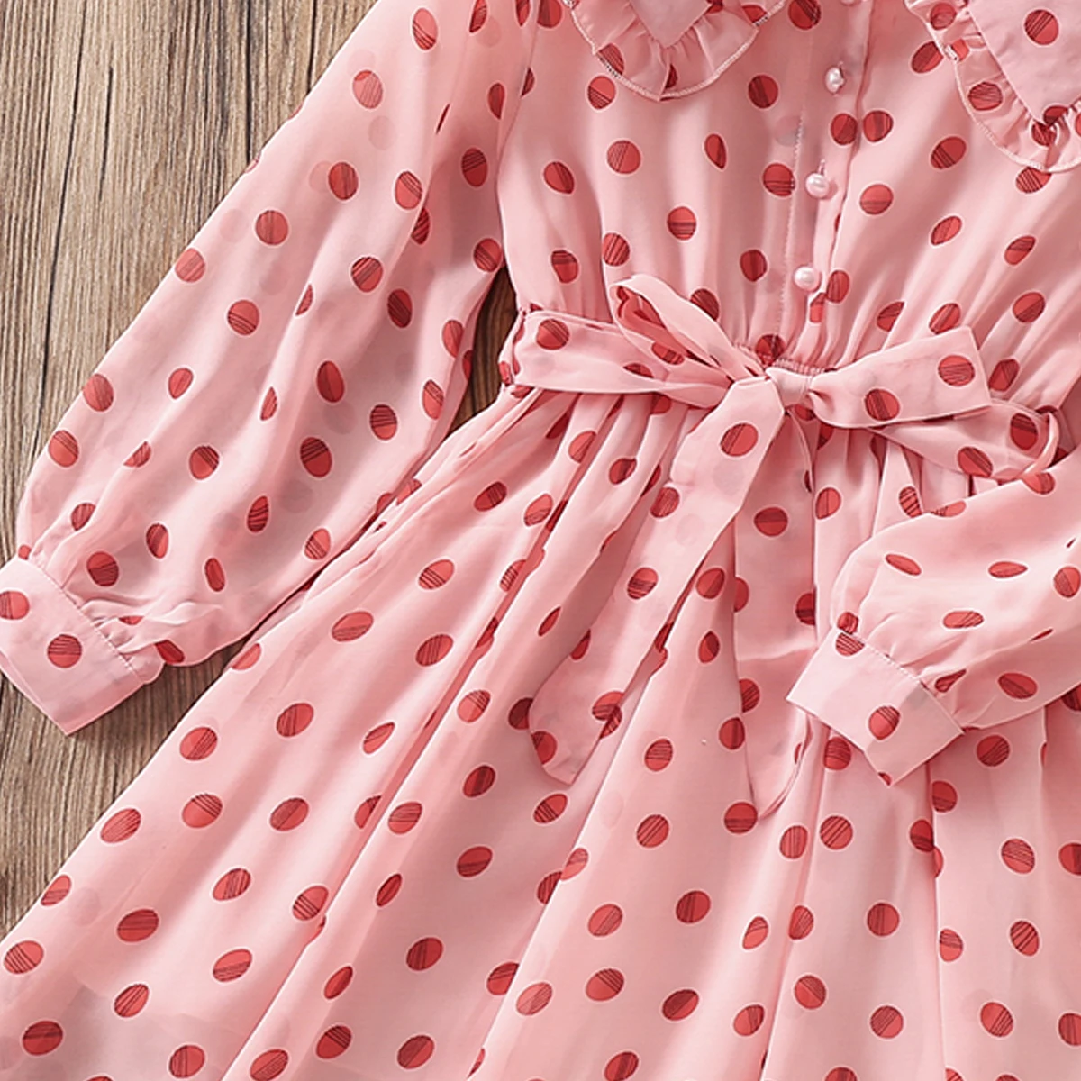 Girls Dress for Kids Costume Spring Long Sleeve Cute Dot Teenagers Chiffon Dress Children Clothes Vestidos 4 6 8 10 12 14 Years