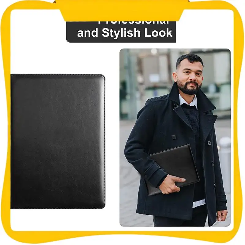 

Resume Portfolio Folder With A4 Size Clipboard Black Leather Padfolio For Men Women Business Portfolio Organizer
