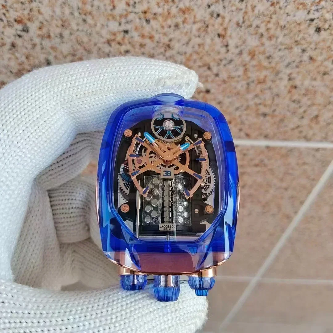 Reloj Mecánico Bugatti para hombre, cronógrafo con mecanismo de seis cilindros, transparente, resistente al agua, tourbillon giv, el último de 2024