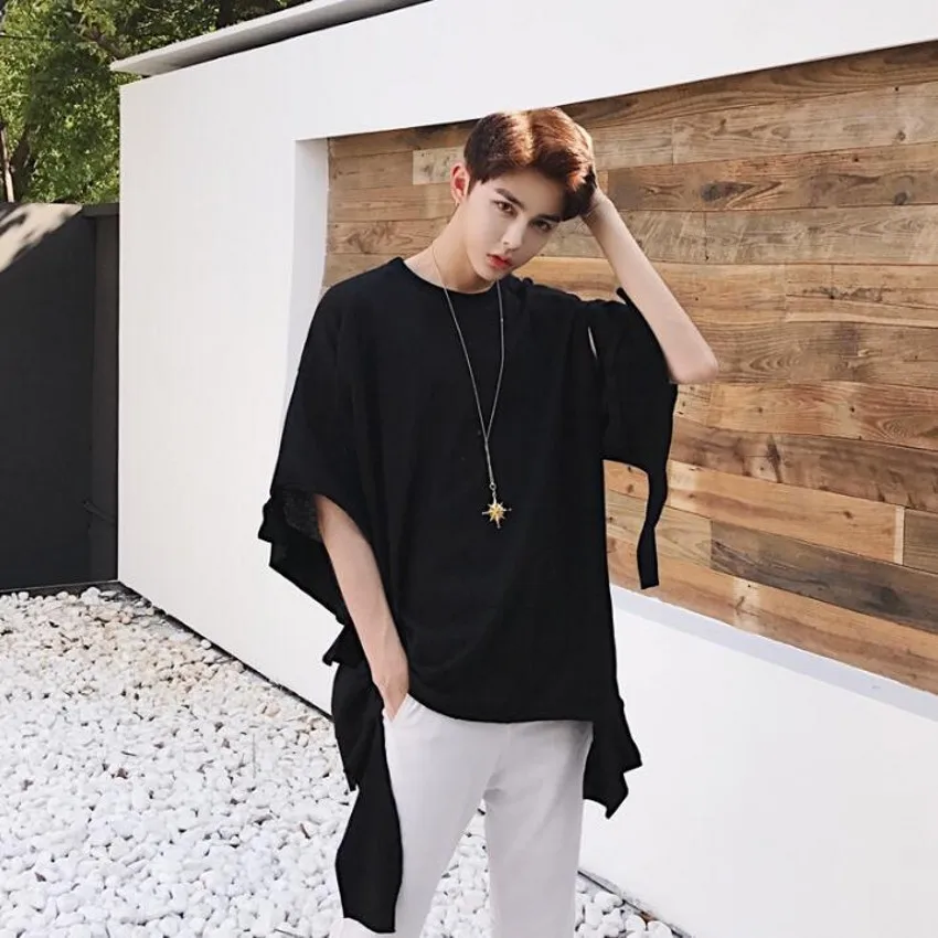 Summer New Men Personality T-shirt Alternative Irregular Broken Hole Tshirts Men's Short-sleeved Beggar Dress Nightclub Costume