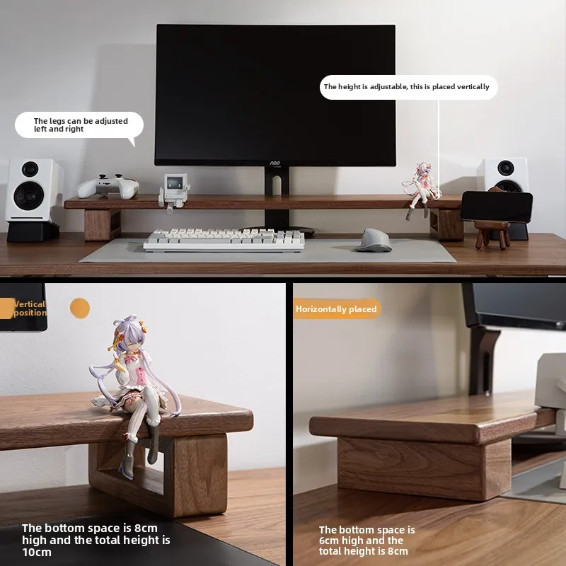 حامل شاشة من خشب الجوز الأسود، رف تخزين للكمبيوتر المحمول من الخشب الصلب، حامل شاشة كمبيوتر مريح، منظم سطح المكتب