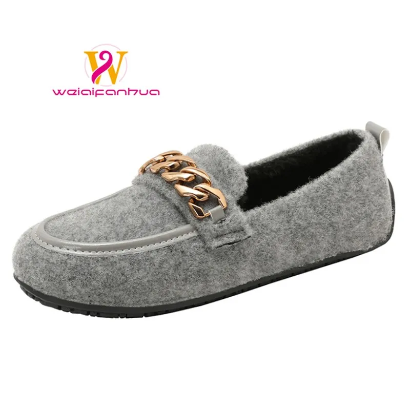 Women's Suede Loafers, Flat-soled Soft Sole Casual Work Shoes with Bean-style Design, Versatile and Warm Women's Footwear