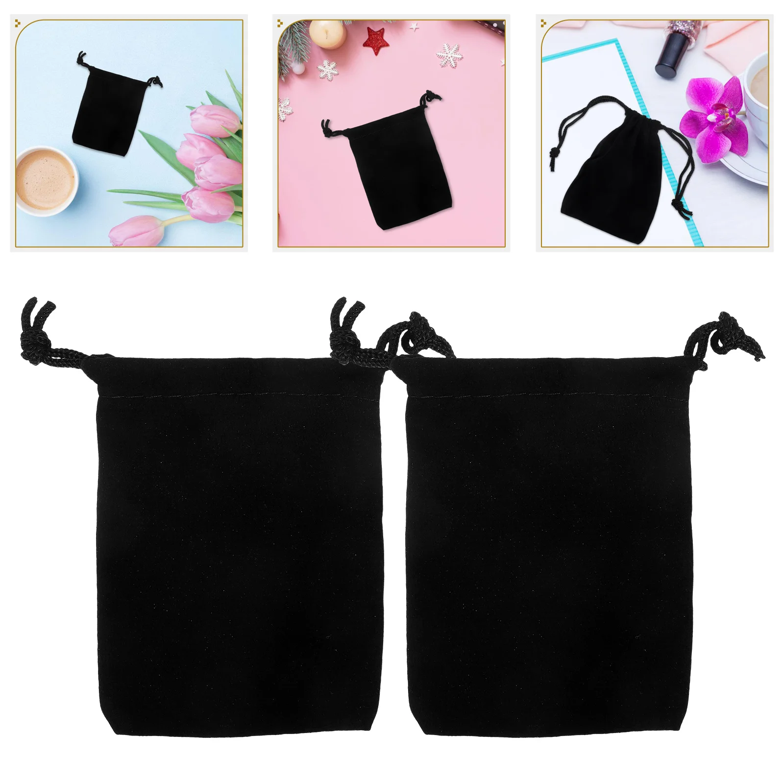 9 *7cm Drawstring Pouch Storage Bag Packaging Basket Black Bins Jewelry Velvet Box Miss