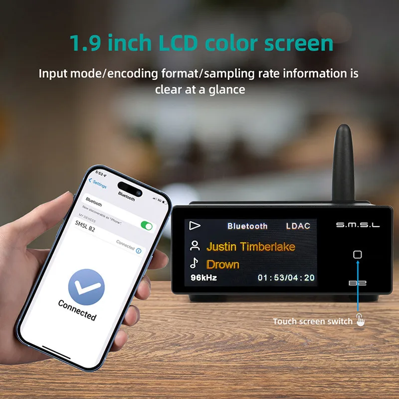 SMSL B2 Bluetooth5.1 Audio Reciever Converter USB DAC CS43131 Decoding High Gain Bluetooth LDAC SBC AAC APTX/HD apXT_LL aptX
