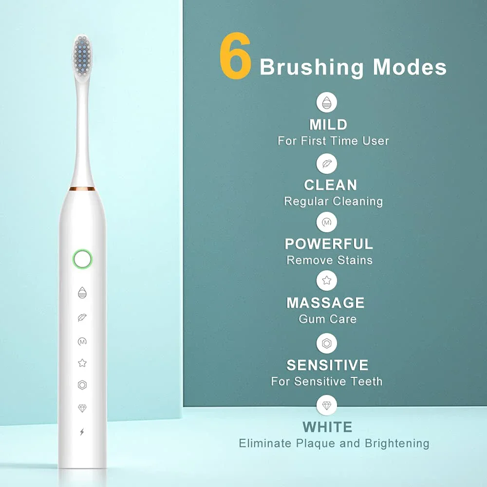 Sonic Electric Toothbrush Teeth Whitening Cleaning Tools Rechargeable Smart Tooth Brush For Adults Children With 8 Brush Head