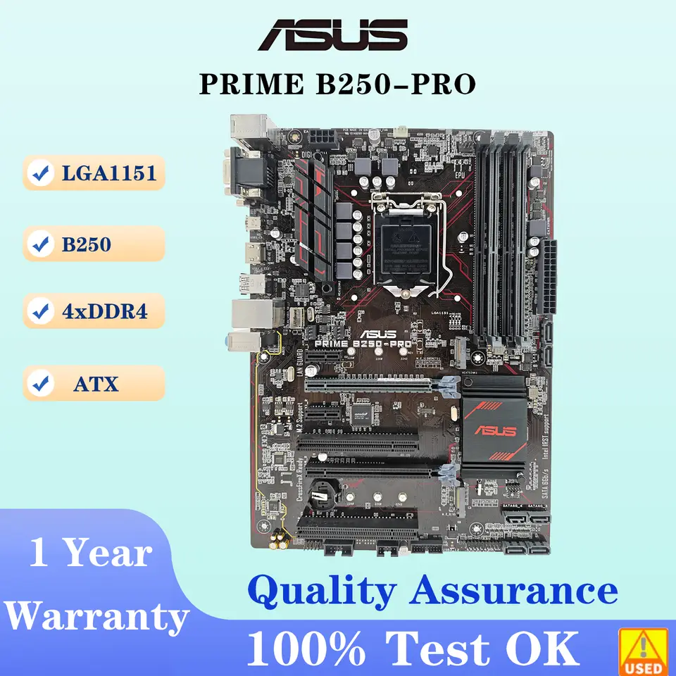 لوحة أم من ASUS PRIME B250-PRO بمقبس LGA1151 ومعالج DDR4 بتردد 2400 ميجاهرتز وشريحة B250 ATX